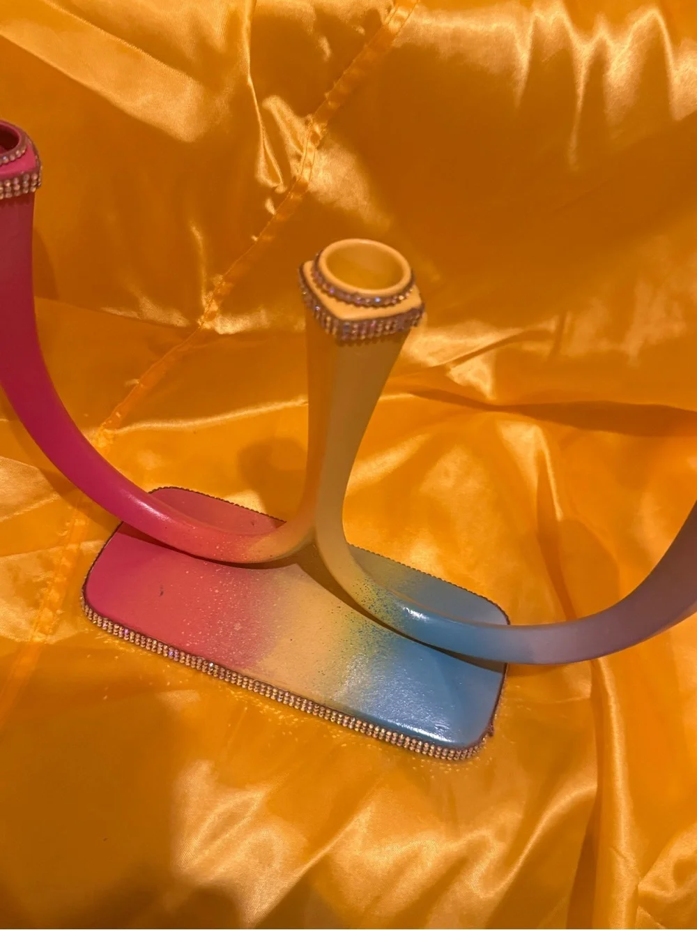 Custom made-Rainbow 3-arm Candelabra with Rhinestone accents!